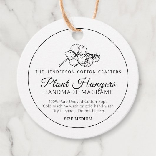 手作りコットンマクラメの植物ハンガー製品タグ フェイバータグ (正面)