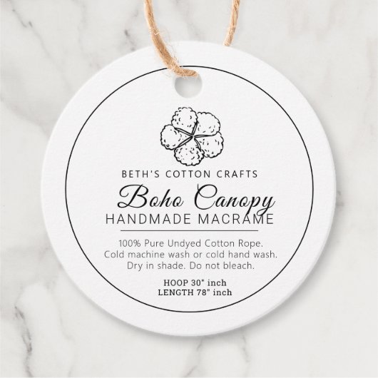 手作りコットンマクラメノピー製品バーコードラベル フェイバータグ (正面)