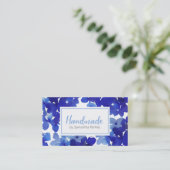 手作りシックブルーフラワーアジサイ・ビジネスCa 名刺 (スタンド正面)