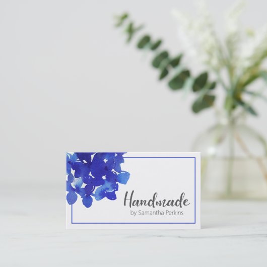 手作りシンプルの青い花 名刺 (スタンド正面)