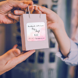 手作りシンプルピンクウォーターカラー価格ラベル スクエアシール