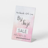 手作りシンプルピンクウォーターカラー販売 台座サイン (正面)