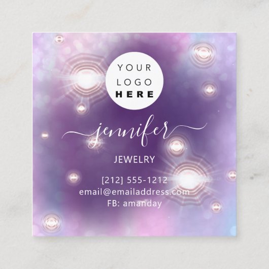 手作りジュエリーカスタムロゴホログラフパープル スクエア名刺 (裏面)