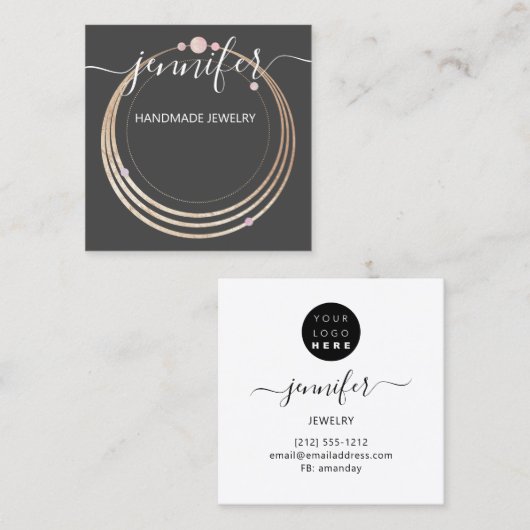 手作りジュエリーカスタムロゴ金ゴールドバラモダン スクエア名刺 (正面/裏面)