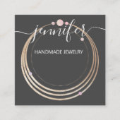 手作りジュエリーカスタムロゴ金ゴールドバラモダン スクエア名刺 (正面)