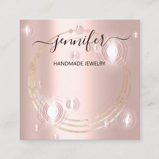 手作りジュエリーカスタムロゴ金ゴールドバラVip スクエア名刺 (正面)