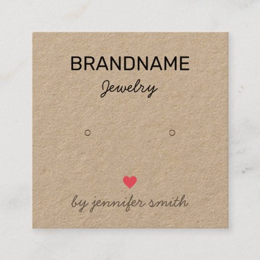 手作りジュエリーハートイヤリングスタッドディスプレイカード スクエア名刺 (正面)