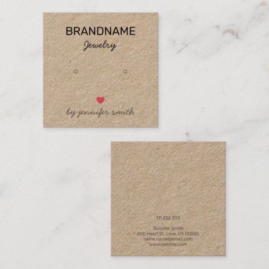 手作りジュエリーハートイヤリングスタッドディスプレイカード スクエア名刺 (正面/裏面)