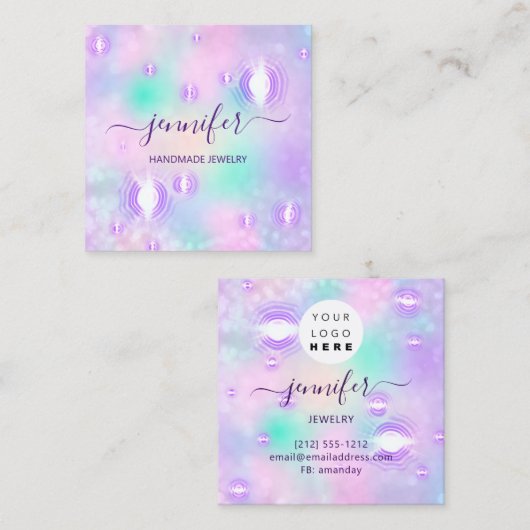 手作りジュエリーパープルロゴファッション未来的 スクエア名刺 (正面/裏面)
