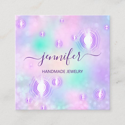 手作りジュエリーパープルロゴファッション未来的 スクエア名刺 (正面)