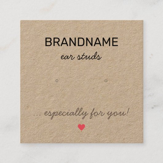 手作りジュエリーミニハート素朴イヤリングホルダー スクエア名刺 (正面)