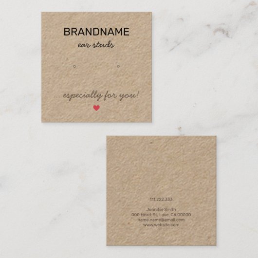 手作りジュエリーミニハート素朴イヤリングホルダー スクエア名刺 (正面/裏面)