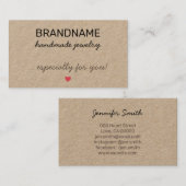 手作りジュエリー小型赤いハート素朴ヴィンテージ 名刺 (正面/裏面)