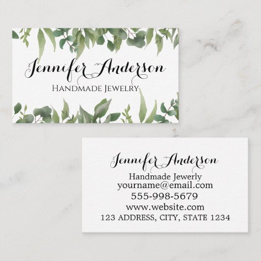 手作りジュエリー水カラーミントユーカリ葉 名刺 (正面/裏面)