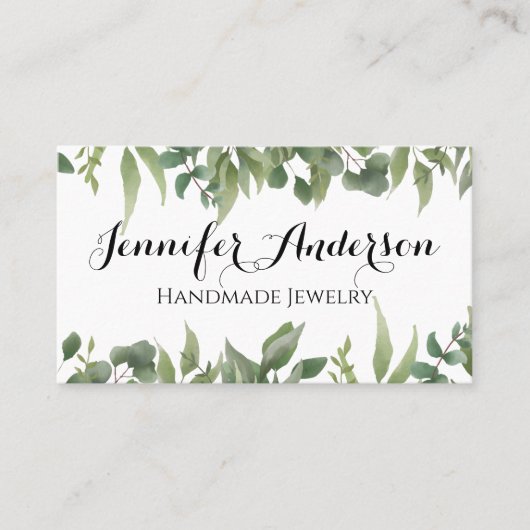 手作りジュエリー水カラーミントユーカリ葉 名刺 (正面)