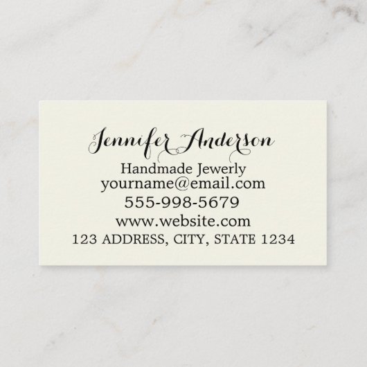 手作りジュエリー水彩フローラアイボリークリーム 名刺 (裏面)