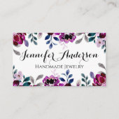 手作りジュエリー水彩フローラバーガンディースクリプト 名刺 (正面)
