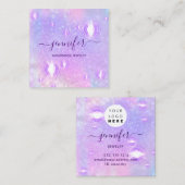 手作りジュエリー紫ロゴファッションホログラフィック スクエア名刺 (正面/裏面)