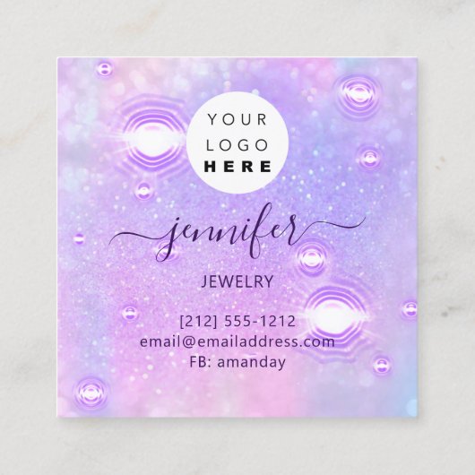 手作りジュエリー紫ロゴファッションホログラフィック スクエア名刺 (裏面)