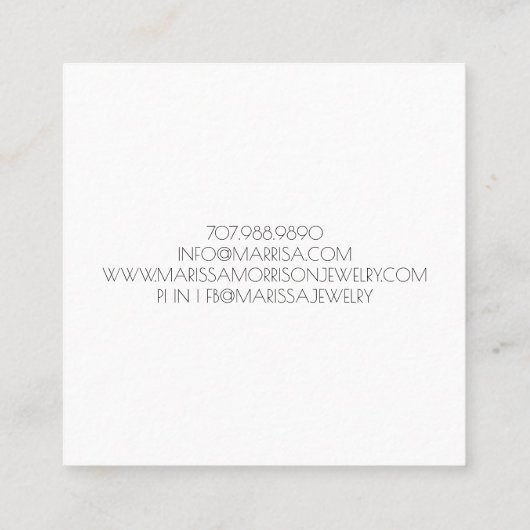 手作りジュエリー野草植物性ピンク金ゴールド スクエア名刺 (裏面)