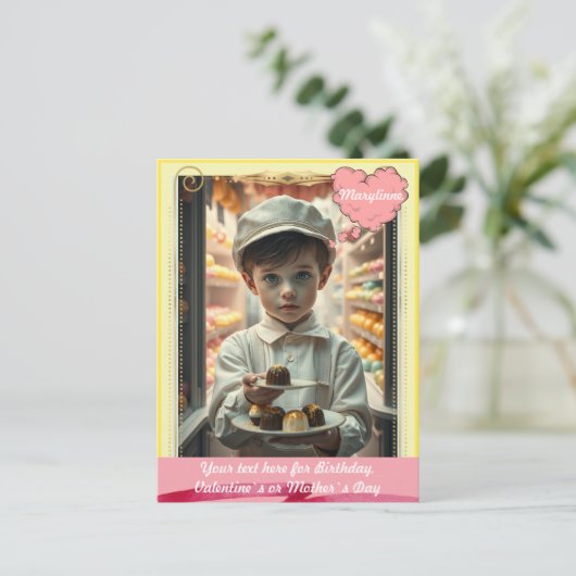 手作りスイーツが豊富な可愛いカスタム子 ポストカード (スタンド正面)