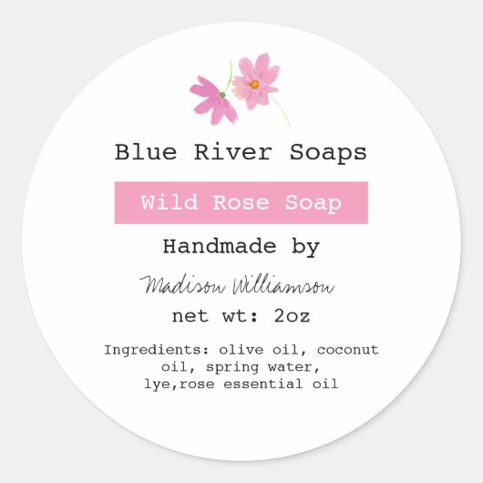 手作りソープピンクフローラと具材リスト ラウンドシール (正面)