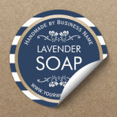 手作りソープ縁ど金ゴールドネイビーブルーストライプズ ラウンドシール