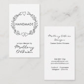 手作りドードルリースハートと葉の垂直 名刺 (正面/裏面)