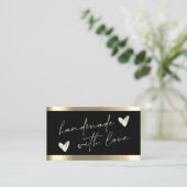 手作りハート金ゴールドストライプブラック 名刺 (スタンド正面)