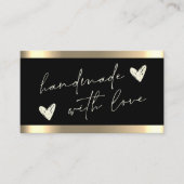 手作りハート金ゴールドストライプブラック 名刺 (正面)