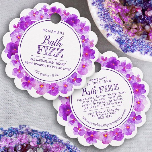 手作りバスフィズパンジー紫ホワイト フェイバータグ