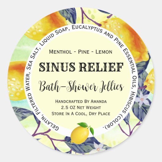 手作りバスプロダクトレモンのステッカー ラウンドシール (正面)