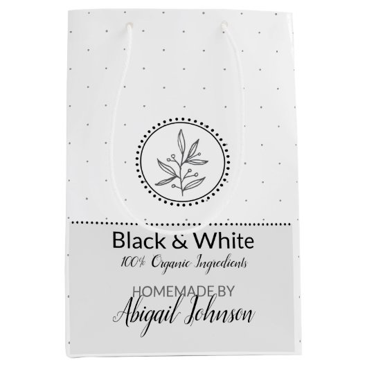 手作りバス&体包装 |黒と白 ミディアムペーパーバッグ (正面)