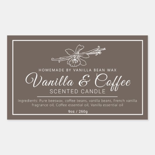 手作りバニラコーヒーロウソク茶の材料 長方形シール (正面)