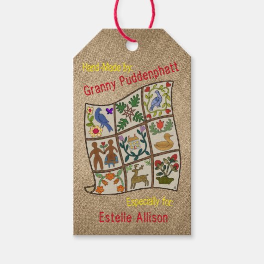 手作りパーソナライズされたのラベル用キルター ギフトタグ (正面)