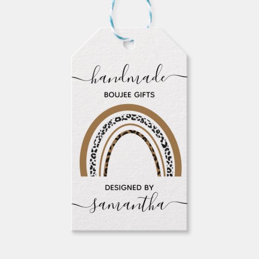 手作りヒョウ印刷レインボー編集可能文字 ギフトタグ (正面)