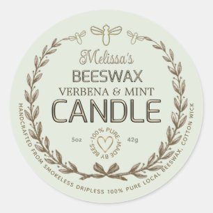 手作りビーズワックスキャンドルヴィンテージリースビーハート ラウンドシール