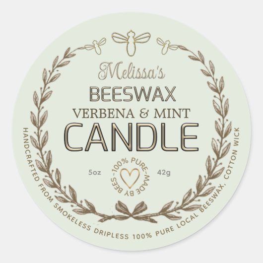 手作りビーズワックスキャンドルヴィンテージリースビーハート ラウンドシール (正面)