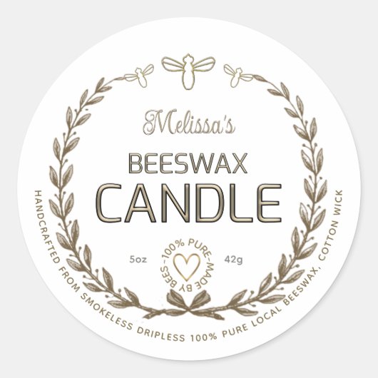 手作りビーズワックスキャンドルヴィンテージリースビーハート ラウンドシール (正面)