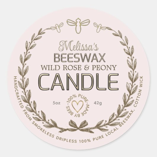 手作りビーズワックスキャンドルヴィンテージリースビーハート ラウンドシール (正面)