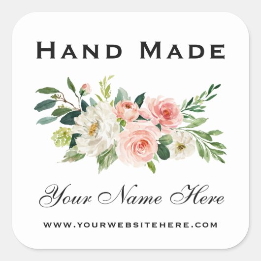 手作りピンクホワイトウォーター色フローラ小 スクエアシール (正面)