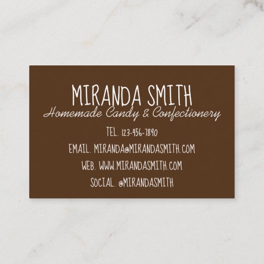 手作りファッジキャンディ焼いた菓子 名刺 (裏面)