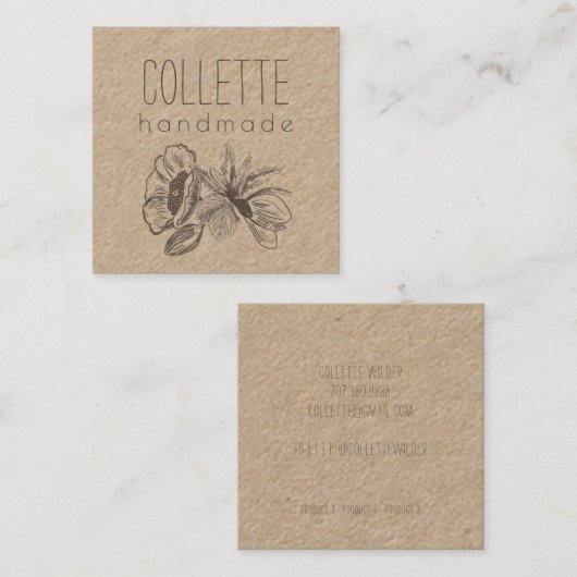 手作りフラワーロゴクラフトスクエアビジネス スクエア名刺 (正面/裏面)