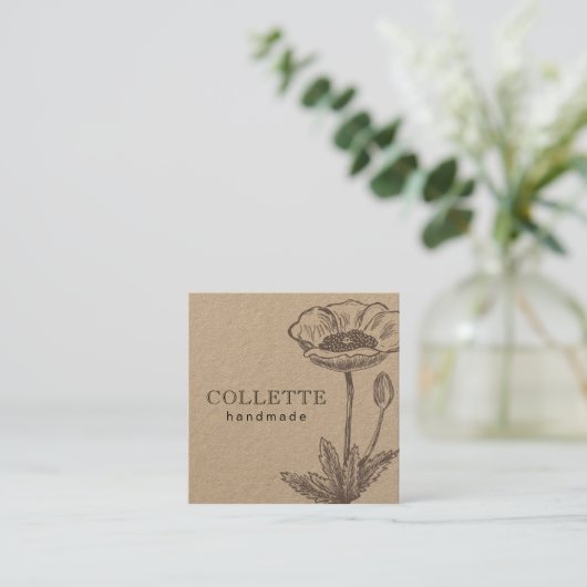 手作りフラワーロゴクラフト スクエア名刺 (スタンド正面)