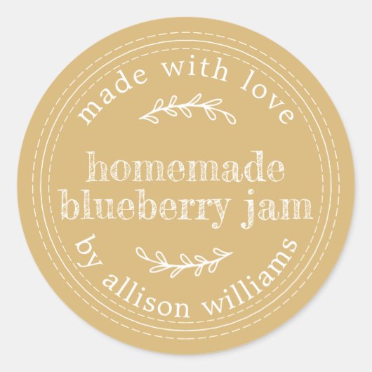 手作りブルーベリージャムの素朴なラベルシール黄色 ラウンドシール (正面)