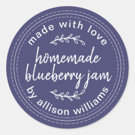 手作りブルーベリージャムの素朴なラベル 水色 ラウンドシール