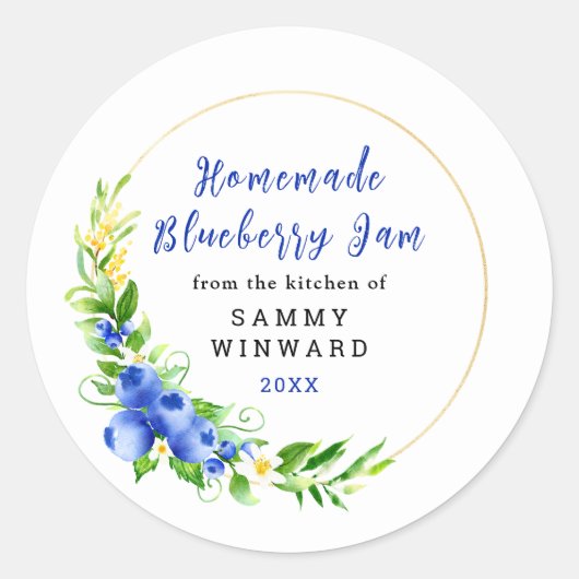 手作りブルーベリージャムの缶詰ラベル ラウンドシール (正面)