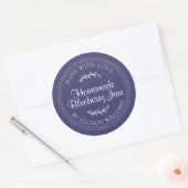手作りブルーベリージャム缶詰めラベル ネイビーブルー ラウンドシール (封筒)