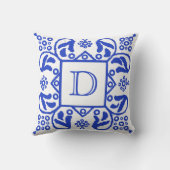 手作りブルーホワイトカスタムモノグラム クッション (裏面)