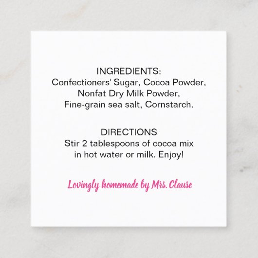 手作りホットココア原料カード スクエア名刺 (裏面)